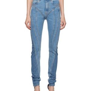 Mugler Seamed Spiral Skinny Jeans Medium Blue 44 NWOT